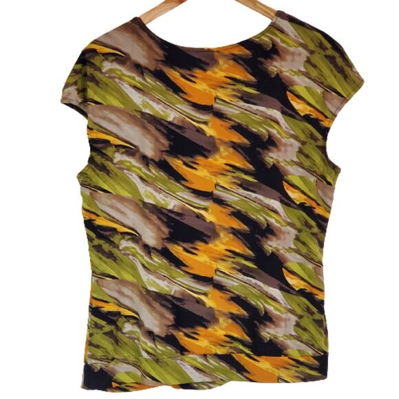 Worthington Stretch V Neck Ruched Front Abstract Cap Sleeve Top XL - Picture 2 of 5